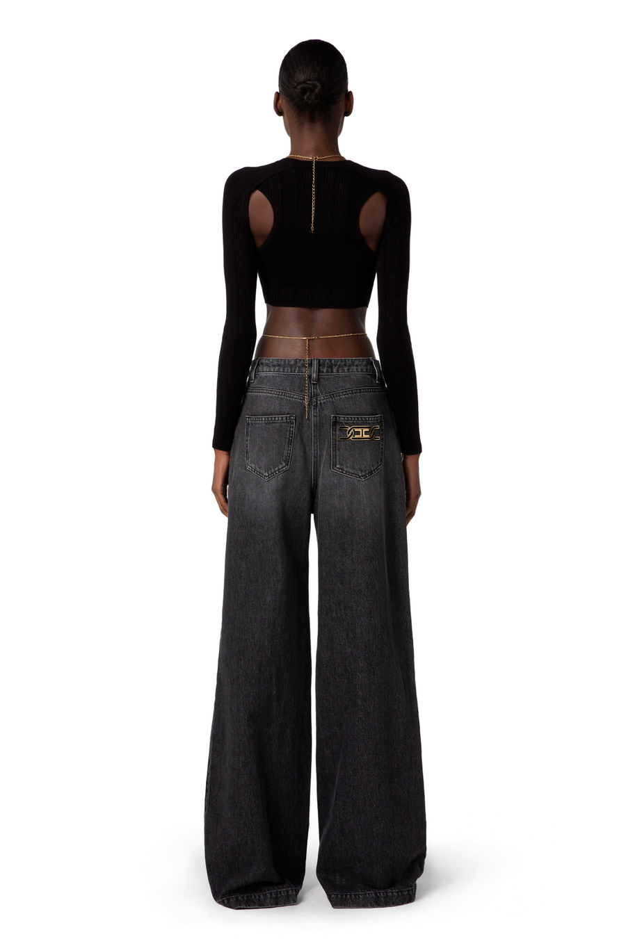 Ribbed lyocell crop top with cut-out - Elisabetta Franchi® Outlet