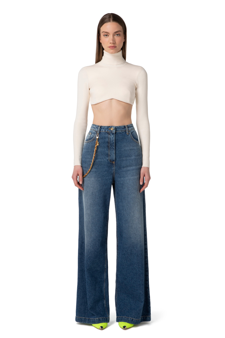 Wool crop roll neck top - Elisabetta Franchi® Outlet