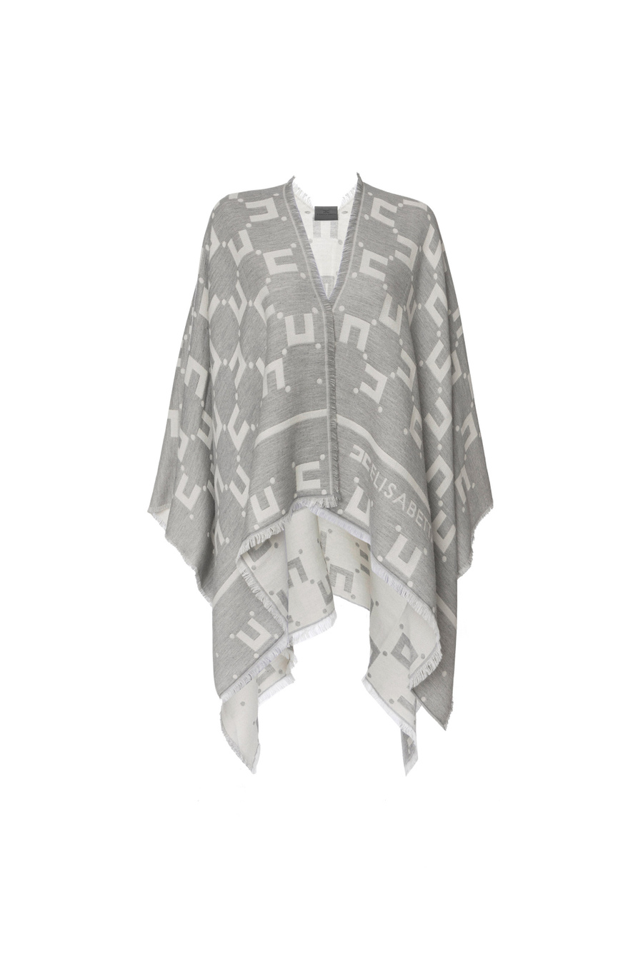 Mantella in viscosa e lana jacquard con logo - Elisabetta Franchi® Outlet