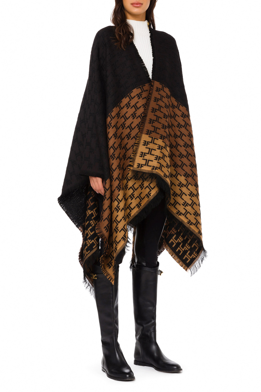 Jacquard Cape With Horsebit Logo - Elisabetta Franchi® Outlet