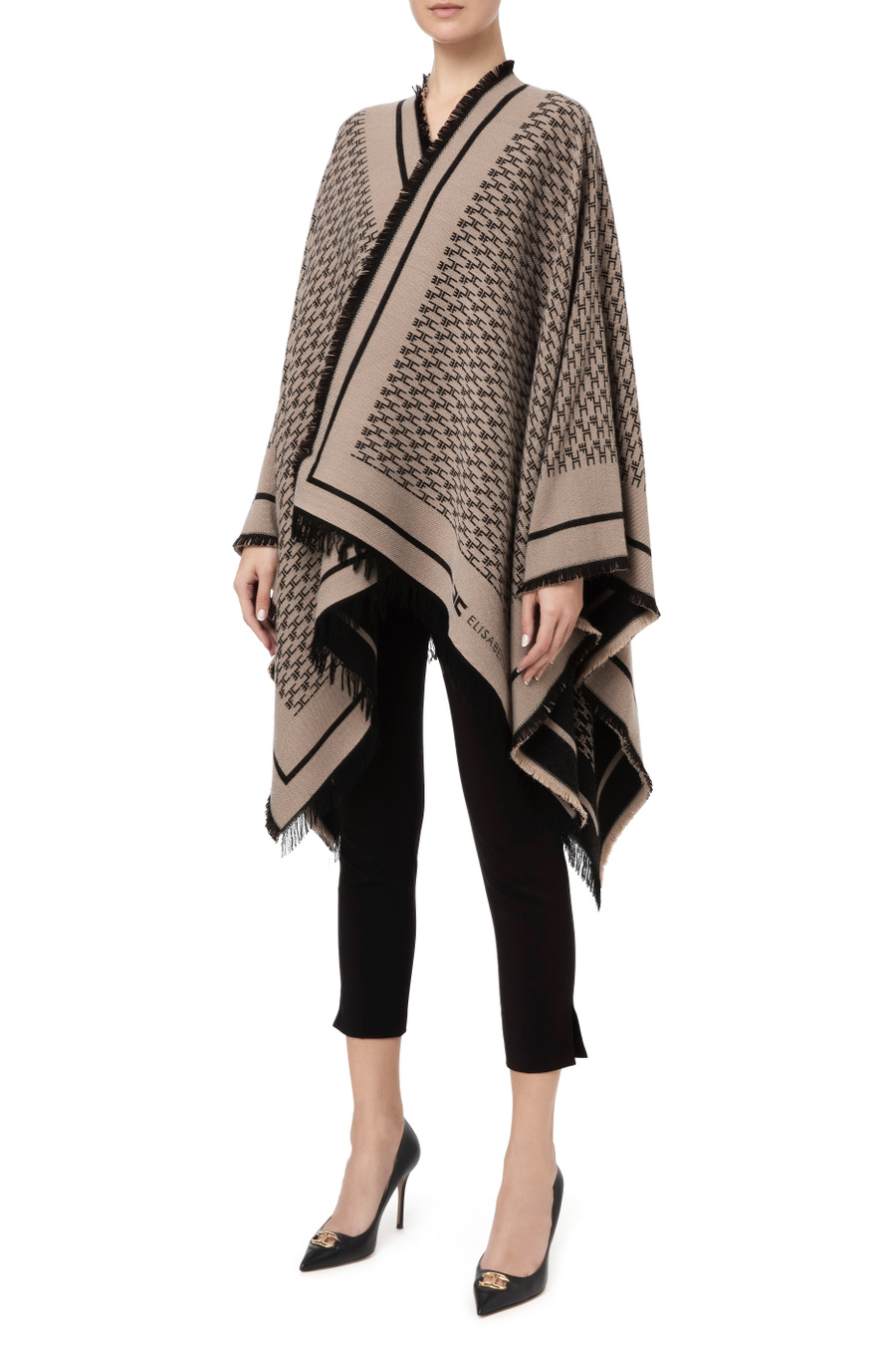 Elisabetta Franchi cape with Monogram pattern - Elisabetta Franchi® Outlet