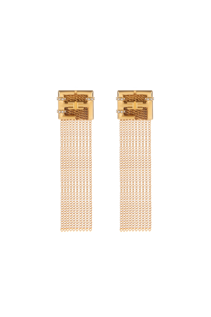 Pendant logo earrings with tassels and rhinestones - Elisabetta Franchi® Outlet