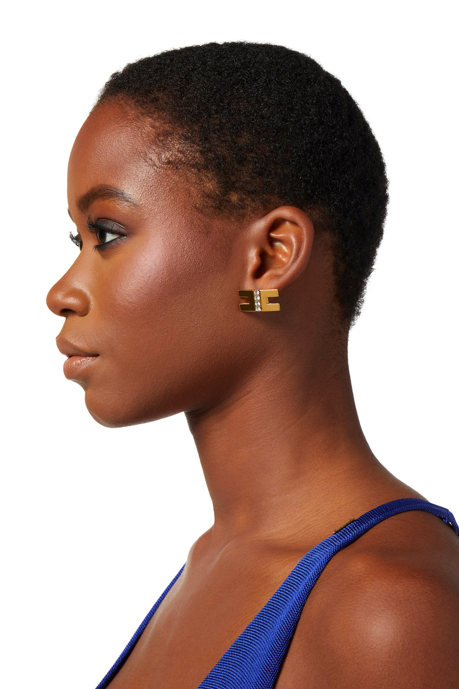 Earrings with logo and trilogy rhinestones - Elisabetta Franchi® Outlet