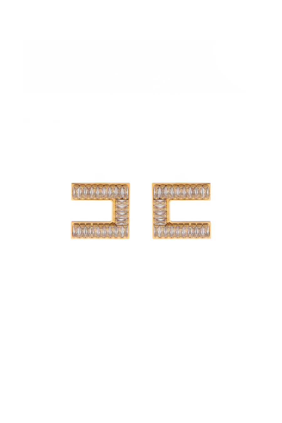 Earrings with logo and baguette rhinestones - Elisabetta Franchi® Outlet