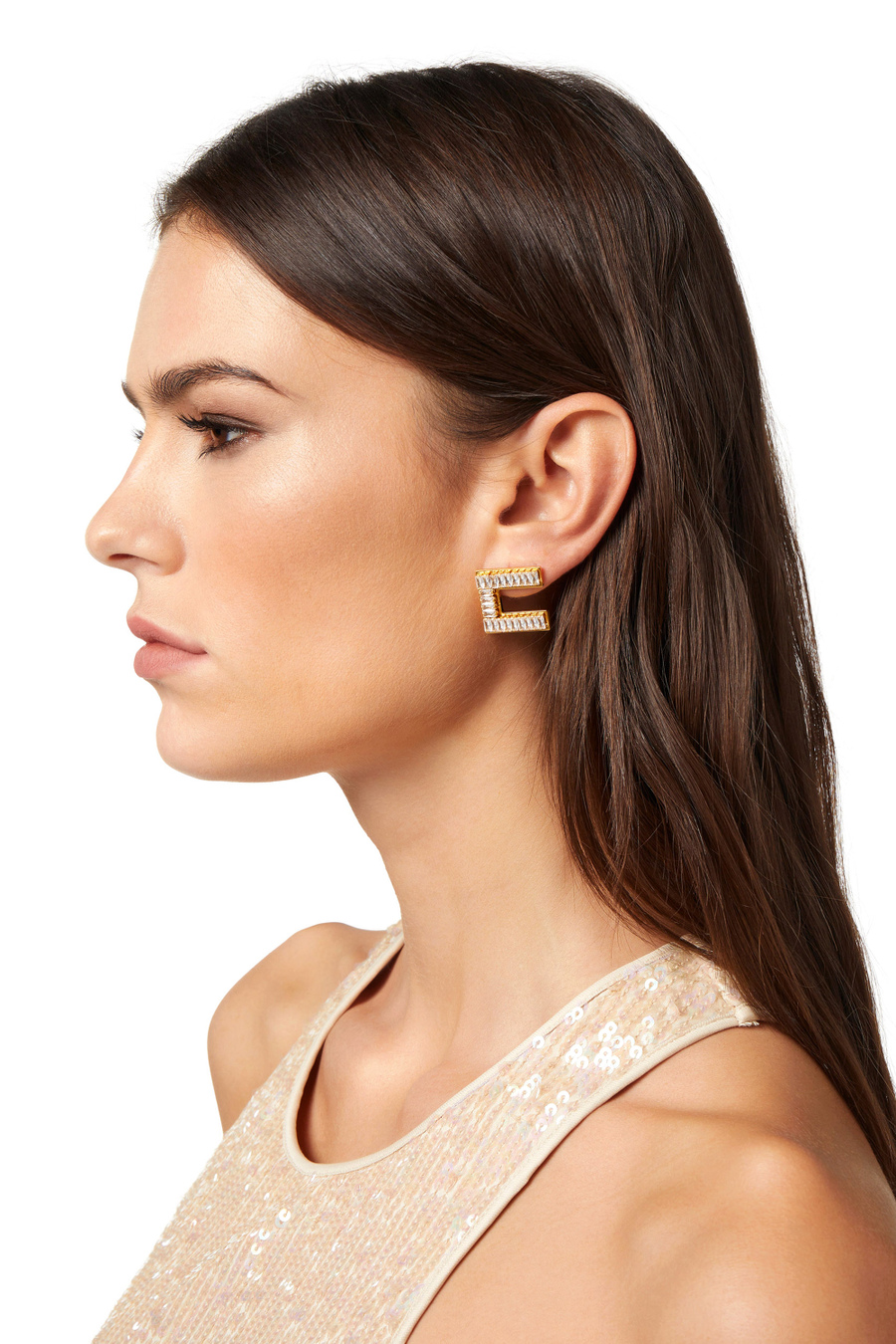Earrings with logo and baguette rhinestones - Elisabetta Franchi® Outlet
