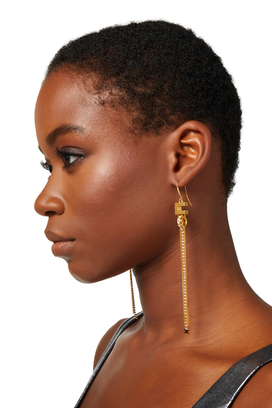 Logo earrings with rhinestone pendants - Elisabetta Franchi® Outlet