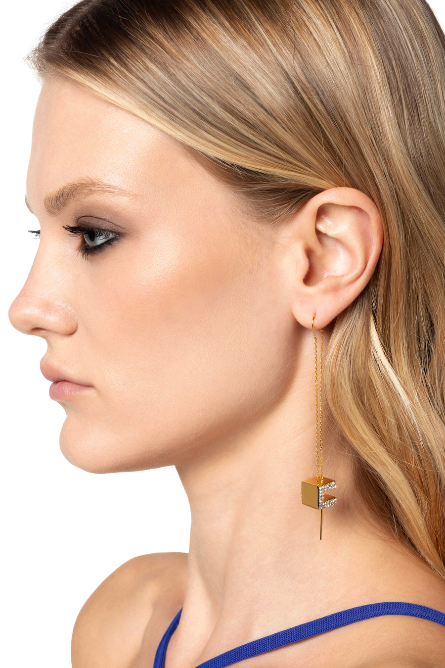 Pendant earrings with rhinestones logo - Elisabetta Franchi® Outlet
