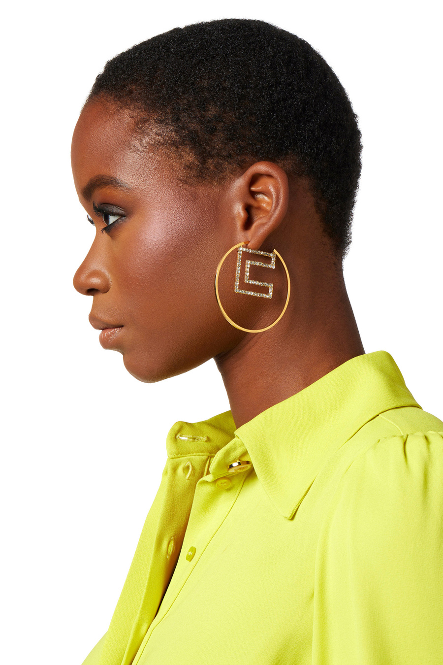 Hoop earrings with rhinestone logo - Elisabetta Franchi® Outlet