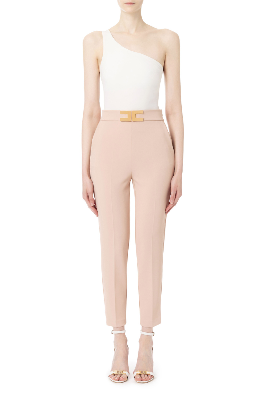Pantalone a sigaretta con logo - Elisabetta Franchi® Outlet