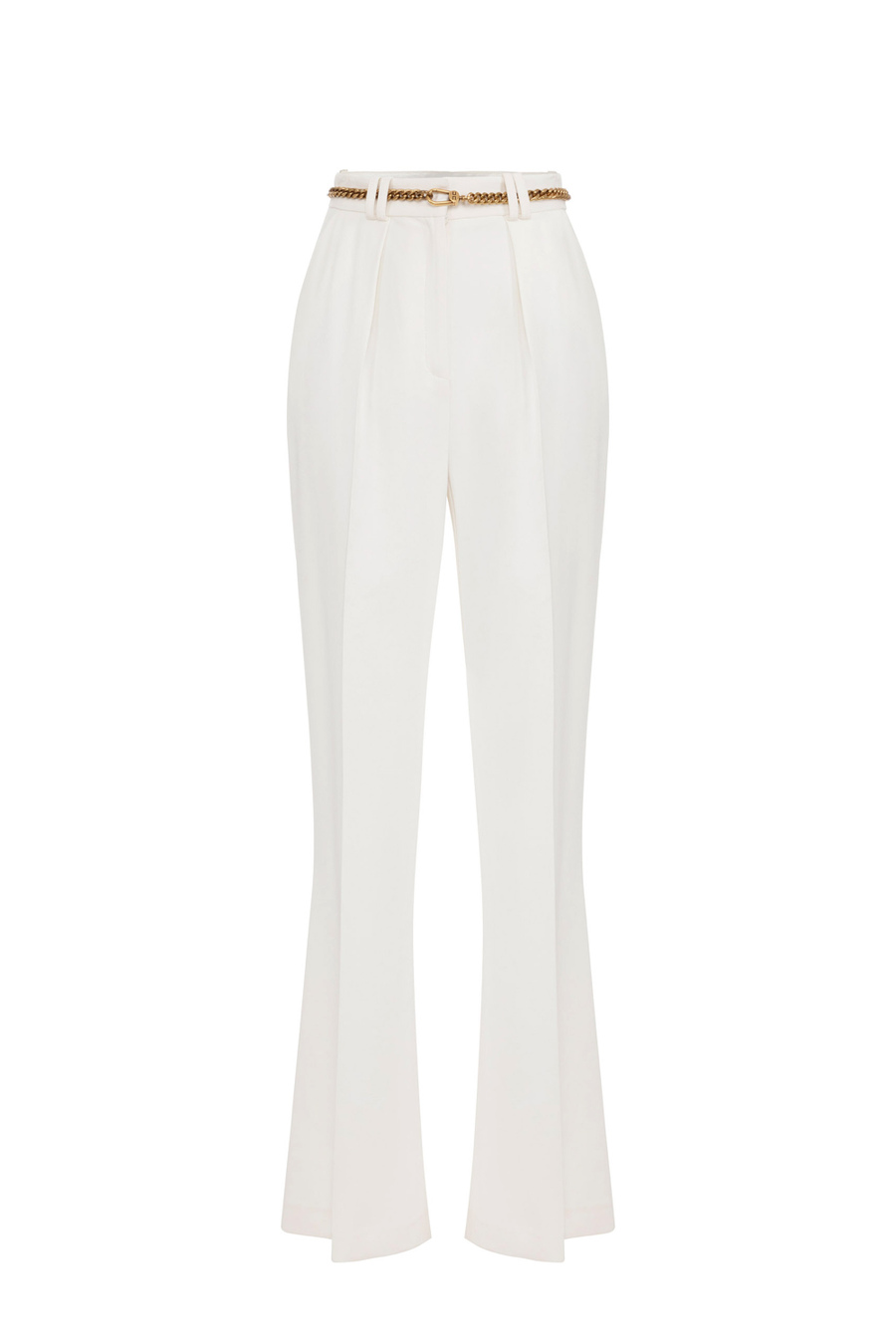 Straight trousers in viscose fabric with belt - Elisabetta Franchi® Outlet