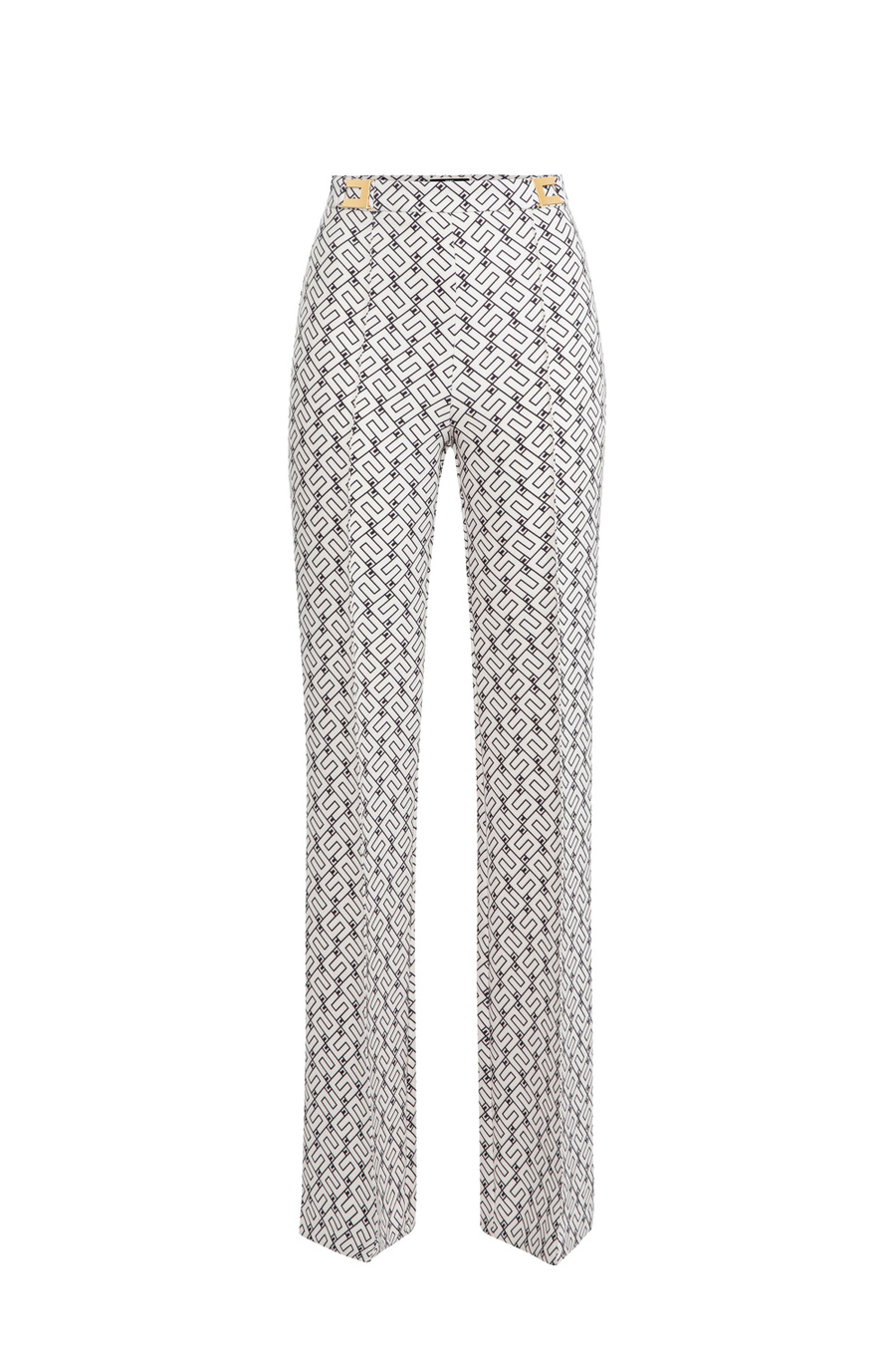 Palazzo trousers in crêpe fabric with logo print - Elisabetta Franchi® Outlet
