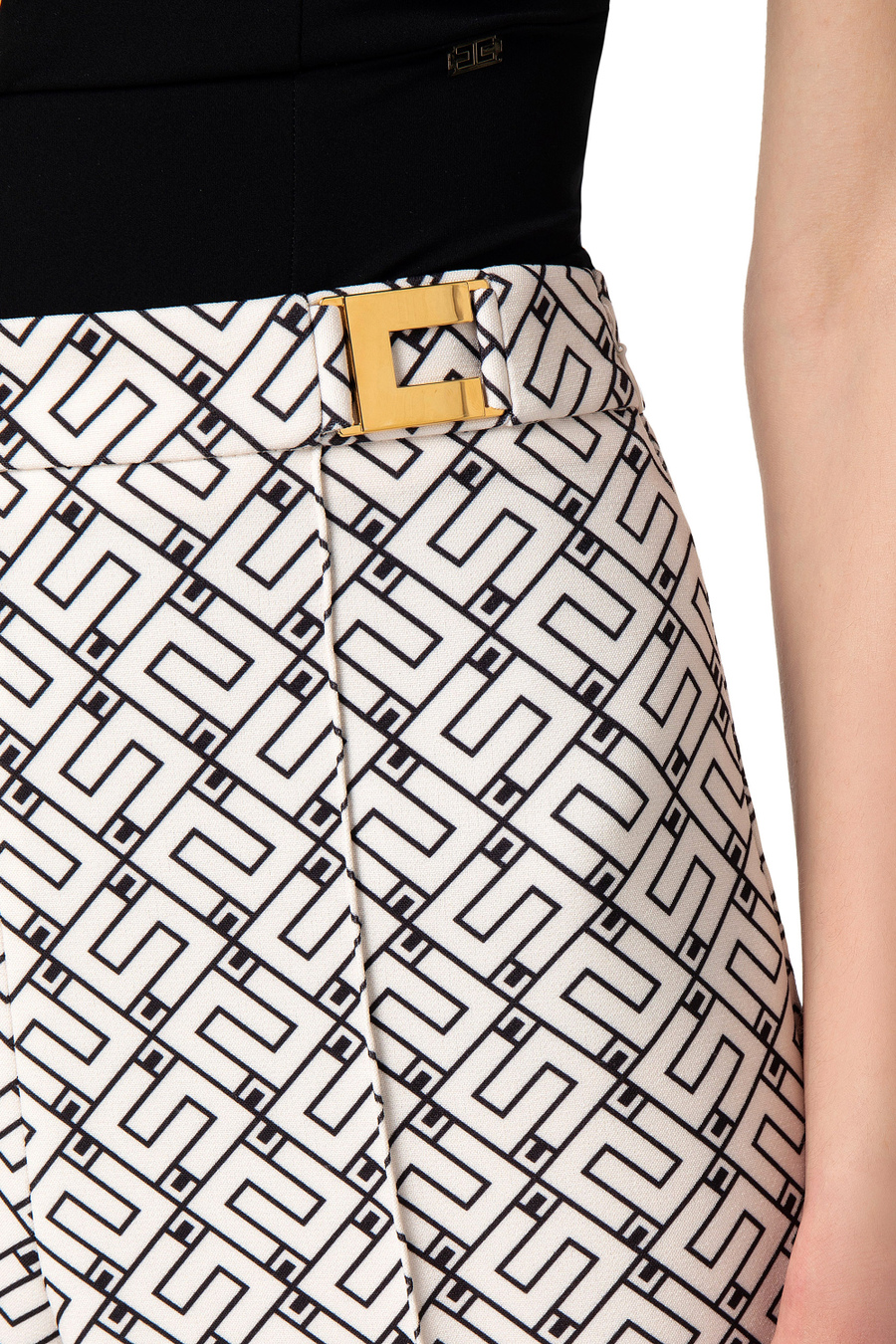 Palazzo trousers in crêpe fabric with logo print - Elisabetta Franchi® Outlet