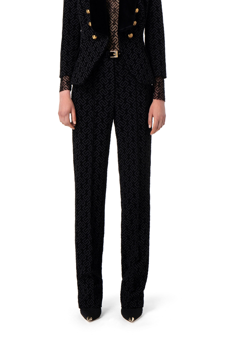 Straight crêpe trousers with flock print - Elisabetta Franchi® Outlet