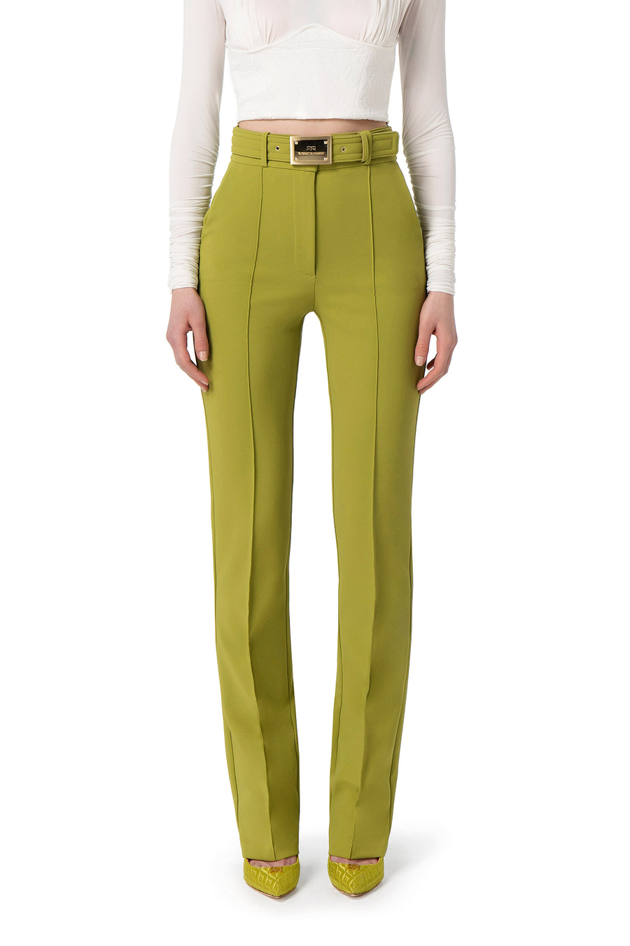 Straight trousers in crêpe fabric with pockets - Elisabetta Franchi® Outlet