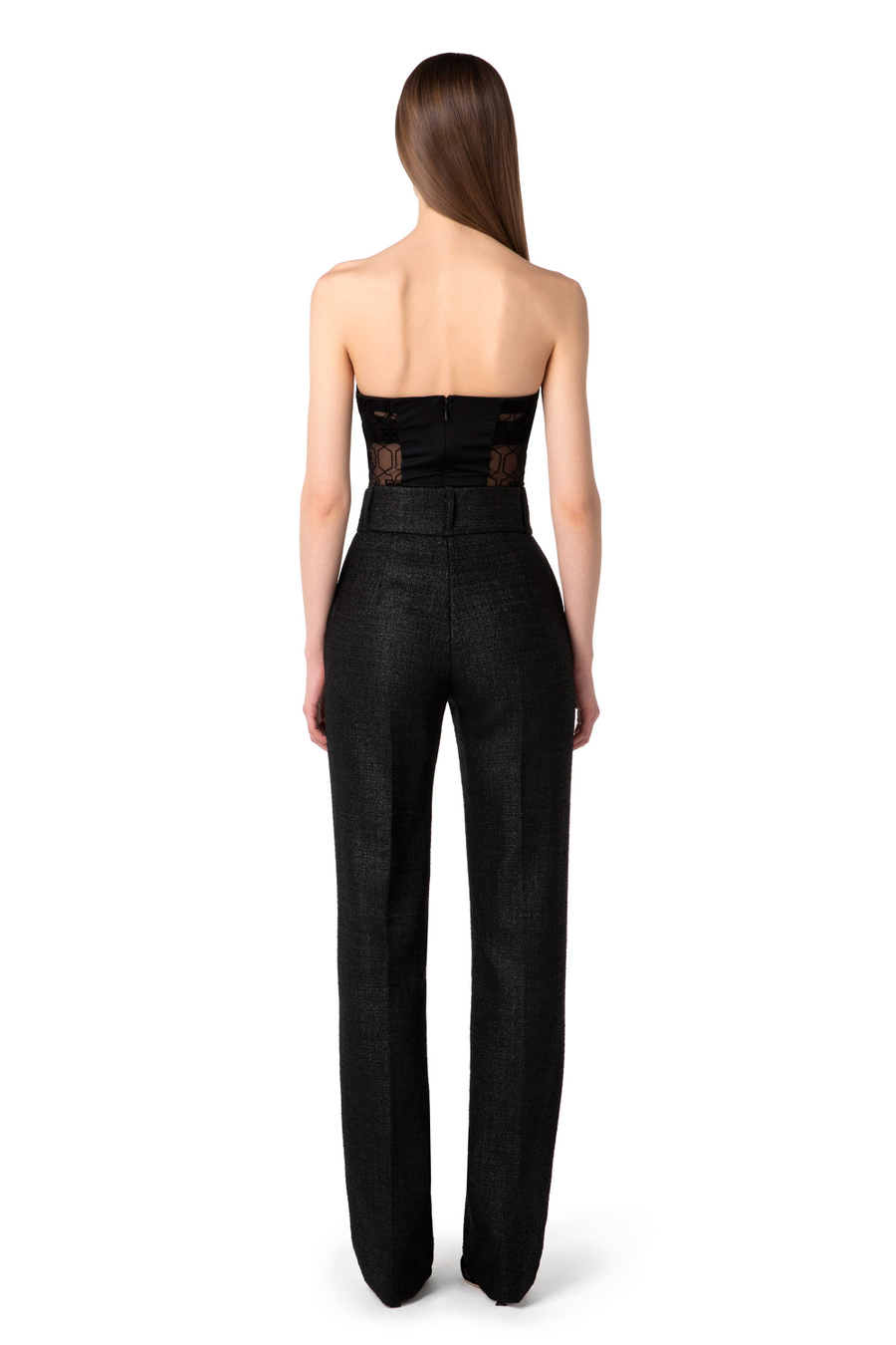 Pantalone dritto in tweed laminato - Elisabetta Franchi® Outlet