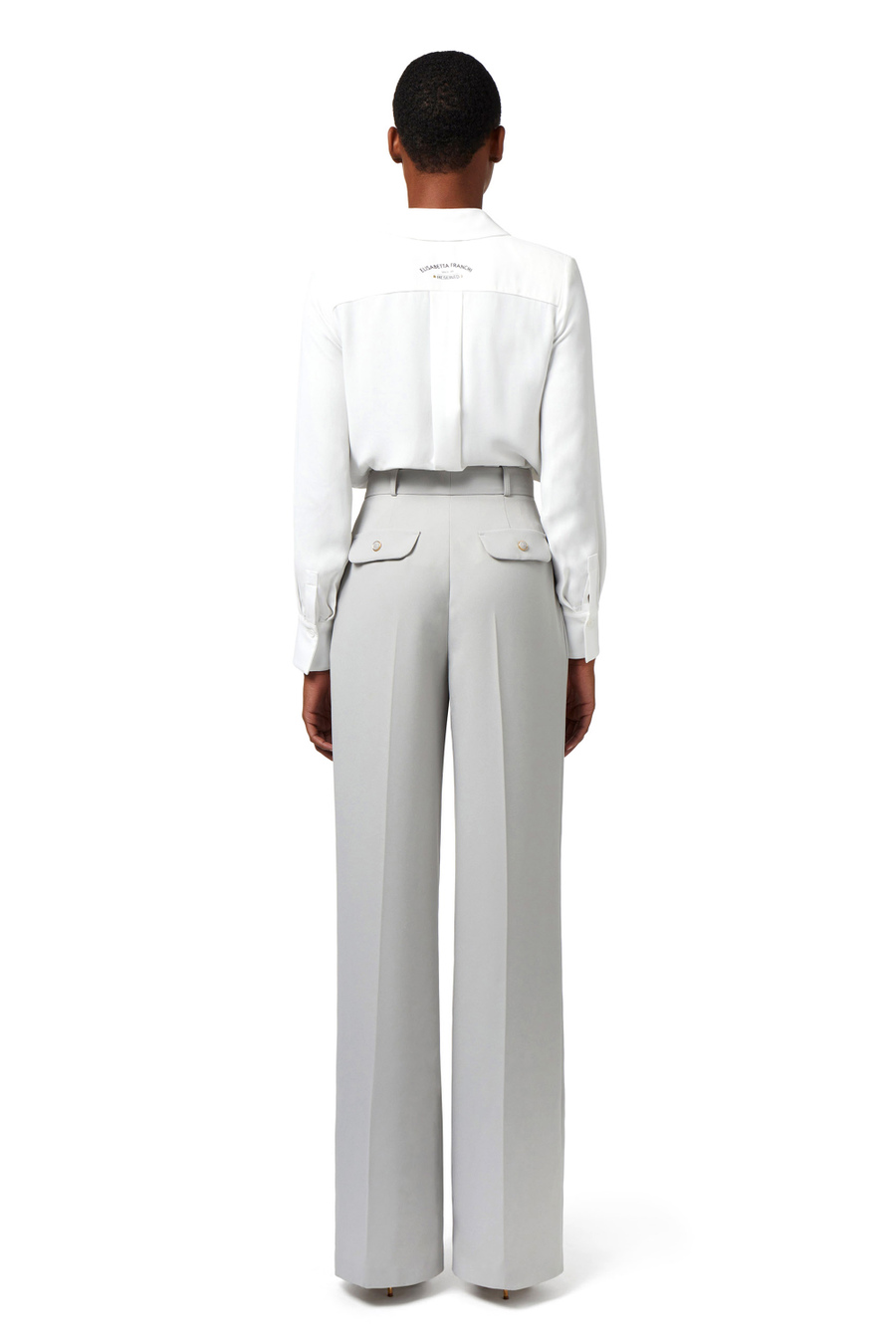 Straight trousers in woven crêpe fabric with darts - Elisabetta Franchi® Outlet