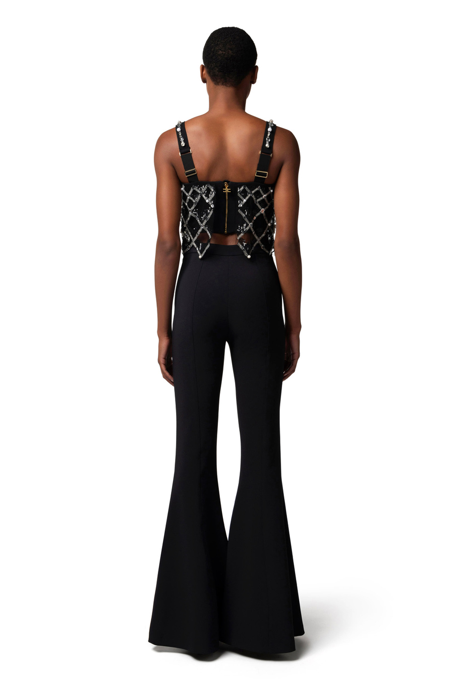 Schlaghose aus Stretch-Crêpe mit Charms - Elisabetta Franchi® Outlet