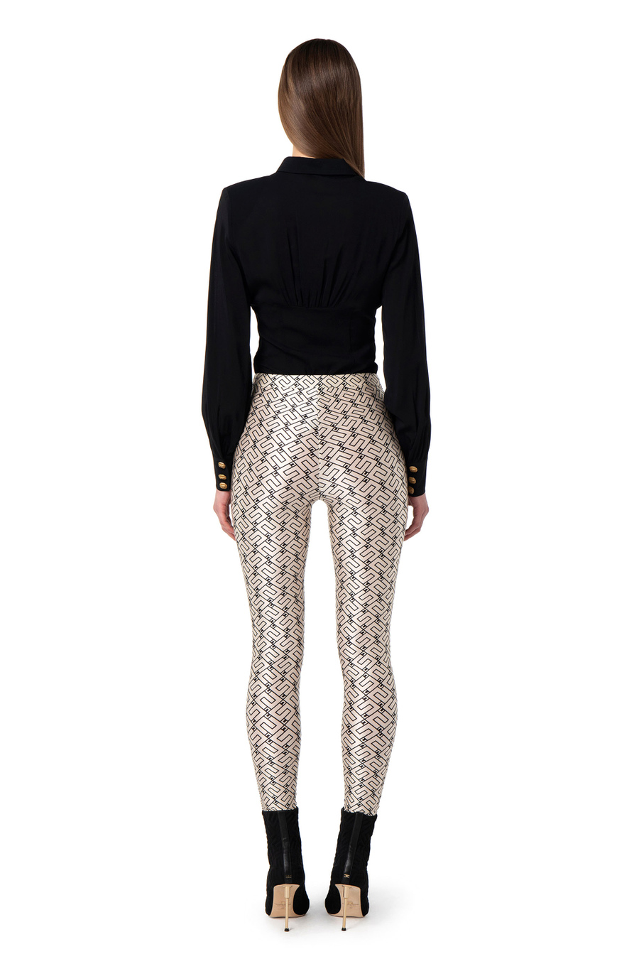 Lycra leggings with logo print - Elisabetta Franchi® Outlet