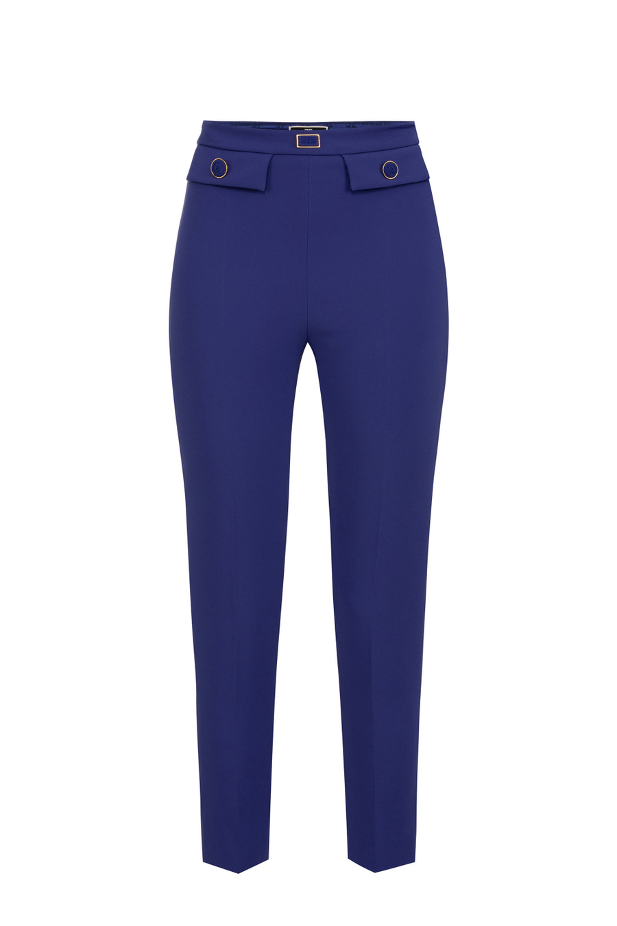 Pantalon droit en crêpe stretch avec rabats - Elisabetta Franchi® Outlet