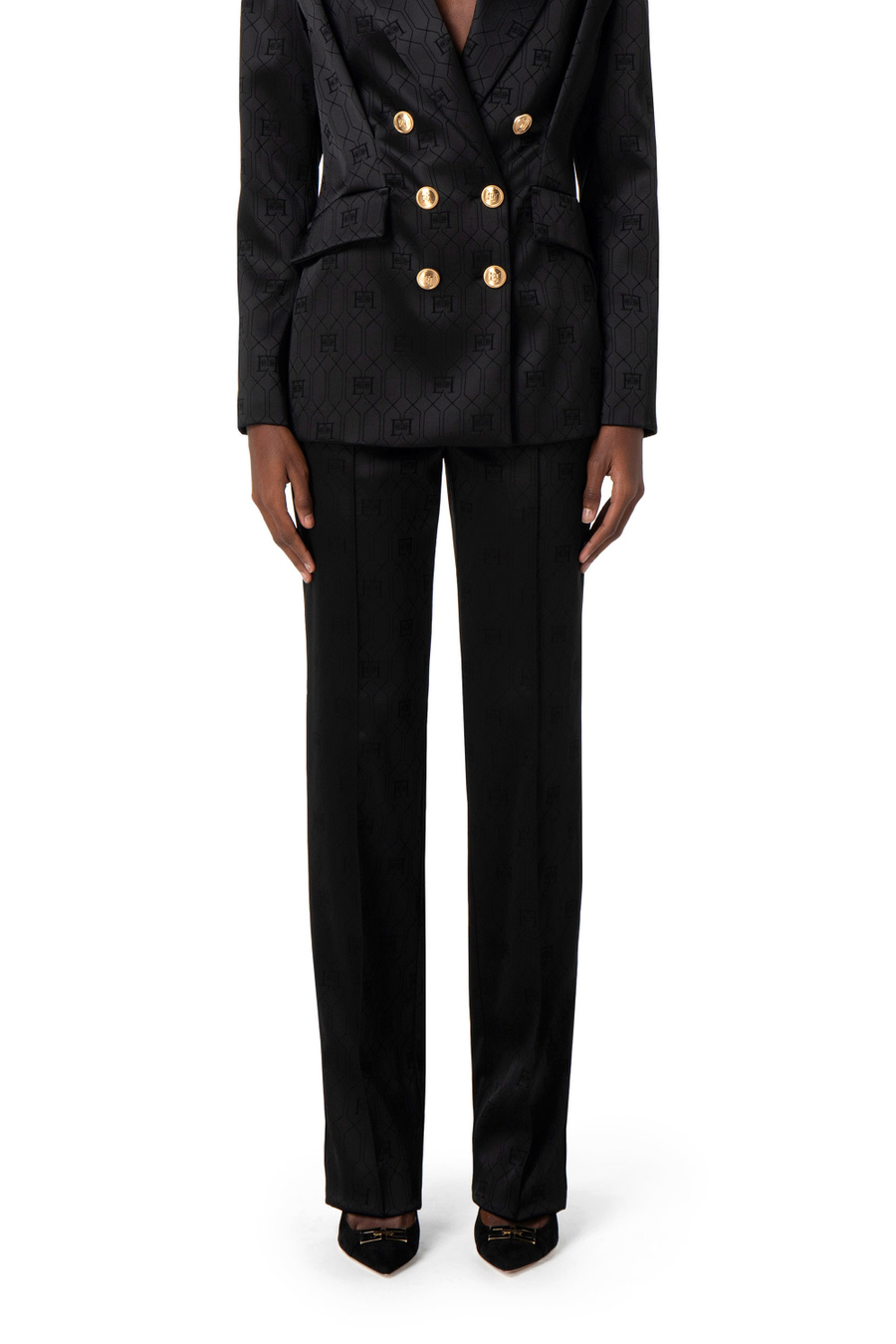 Pantalone dritto in raso jacquard - Elisabetta Franchi® Outlet