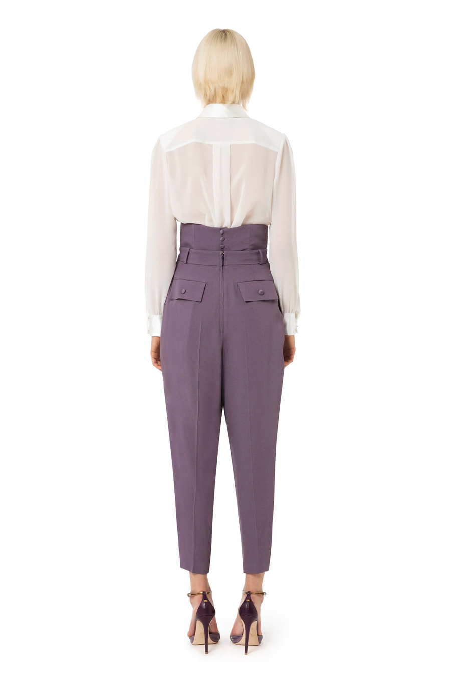 Pantalone dritto in crêpe con bordi in raso - Elisabetta Franchi® Outlet