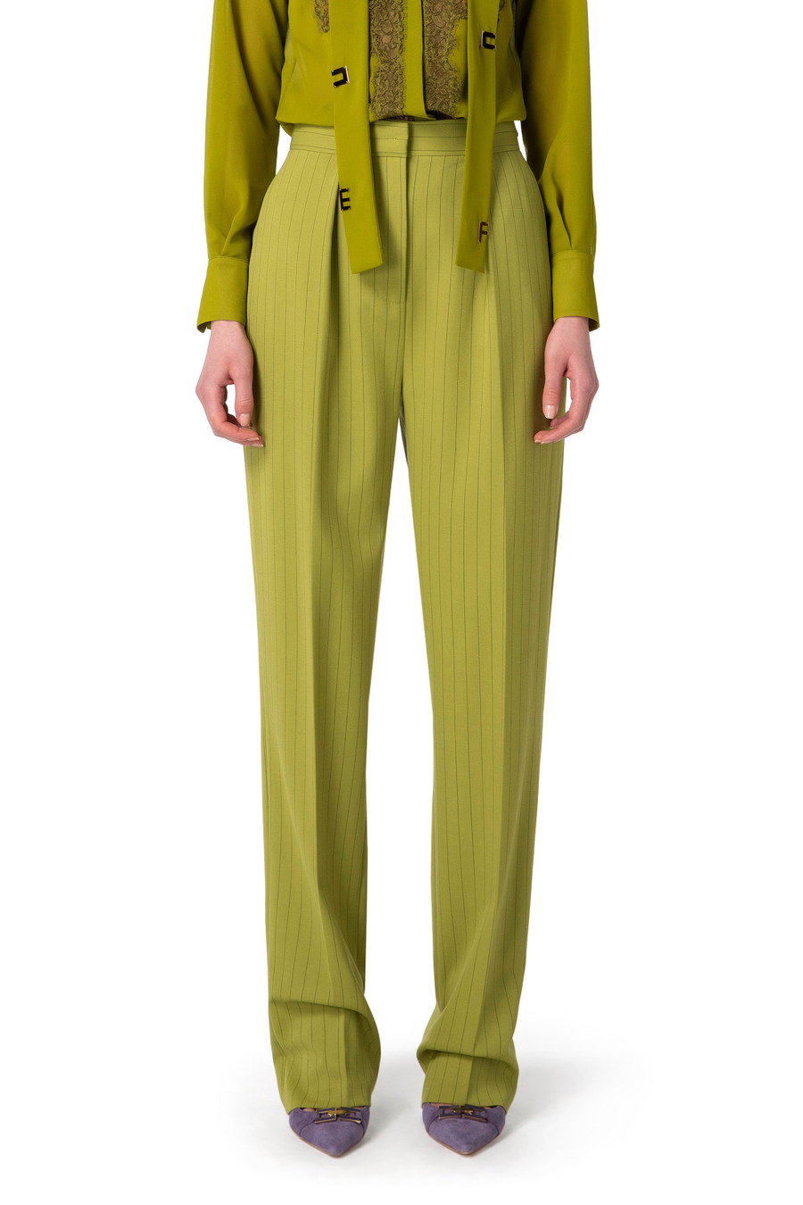 Pantalone dritto in fresco lana gessato - Elisabetta Franchi® Outlet