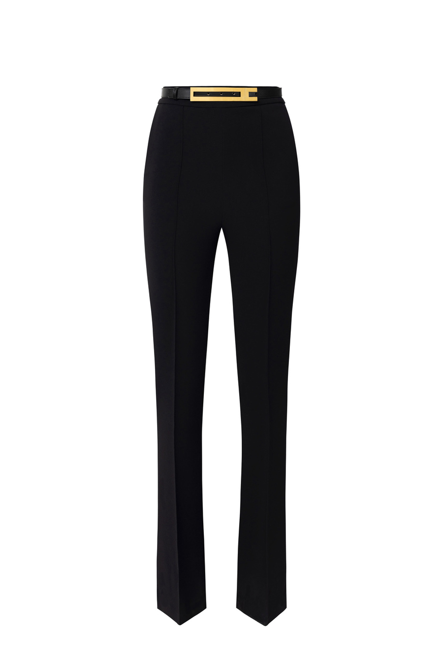 Straight trousers in stretch crêpe fabric with belt - Elisabetta Franchi® Outlet