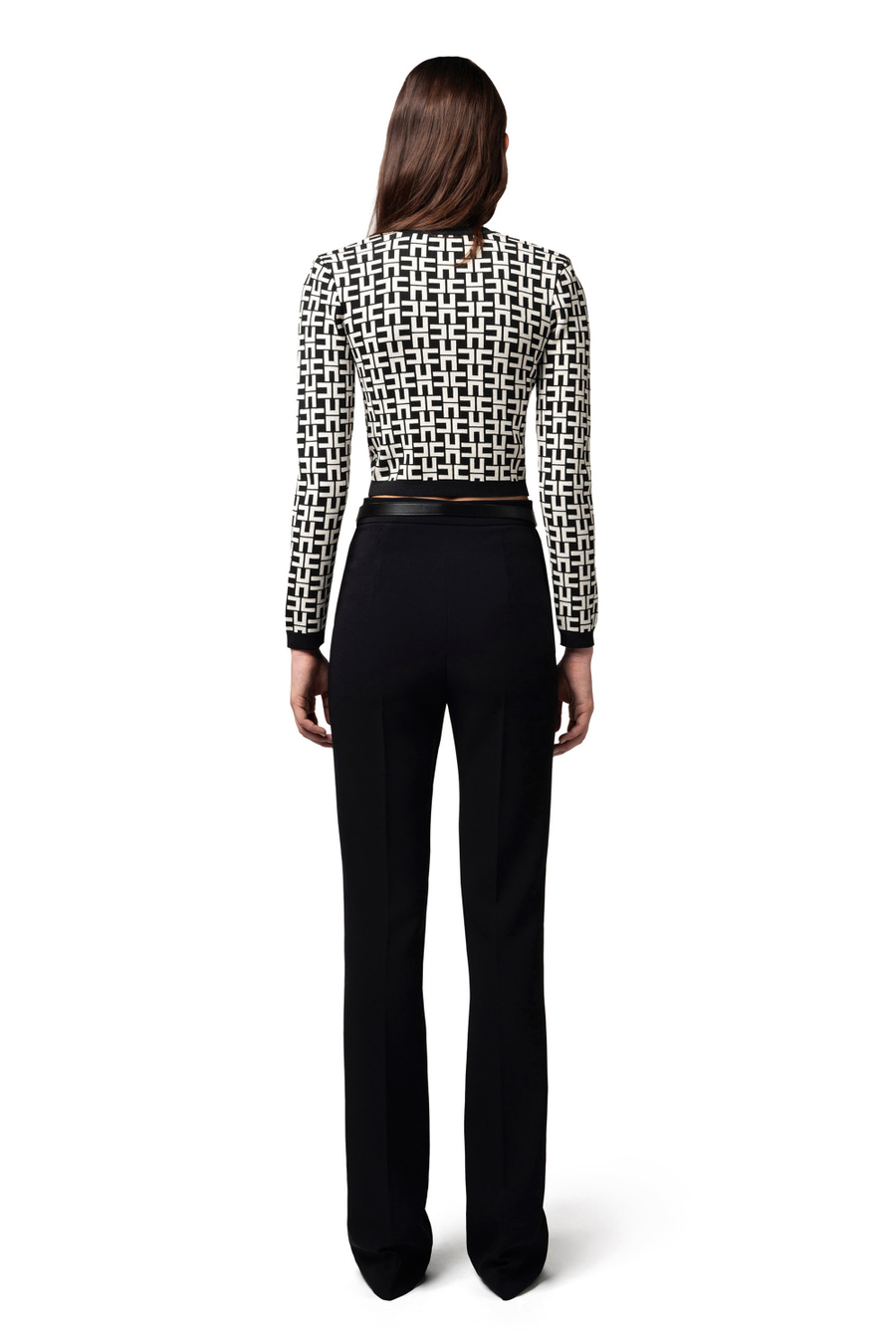 Straight trousers in stretch crêpe fabric with belt - Elisabetta Franchi® Outlet