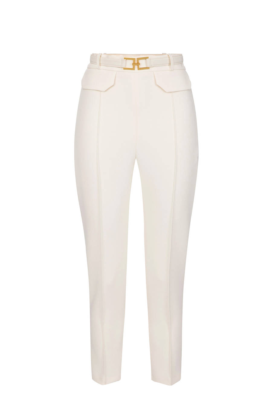 Straight trousers in crêpe fabric with belt - Elisabetta Franchi® Outlet