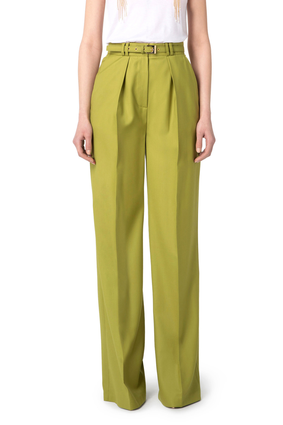 Palazzo trousers in cool wool with belt - Elisabetta Franchi® Outlet