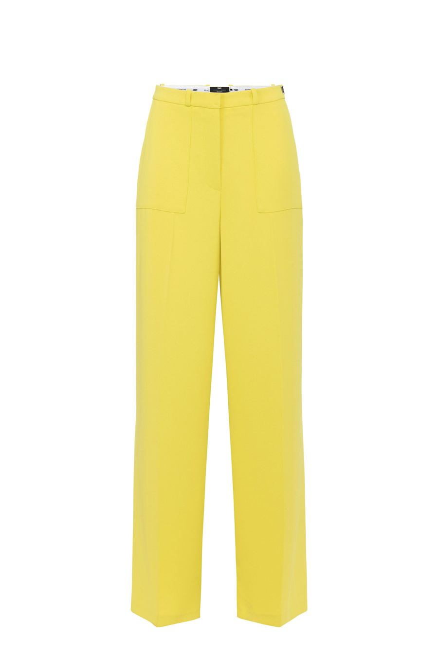 Crêpe straight fit trousers with logo label - Elisabetta Franchi® Outlet