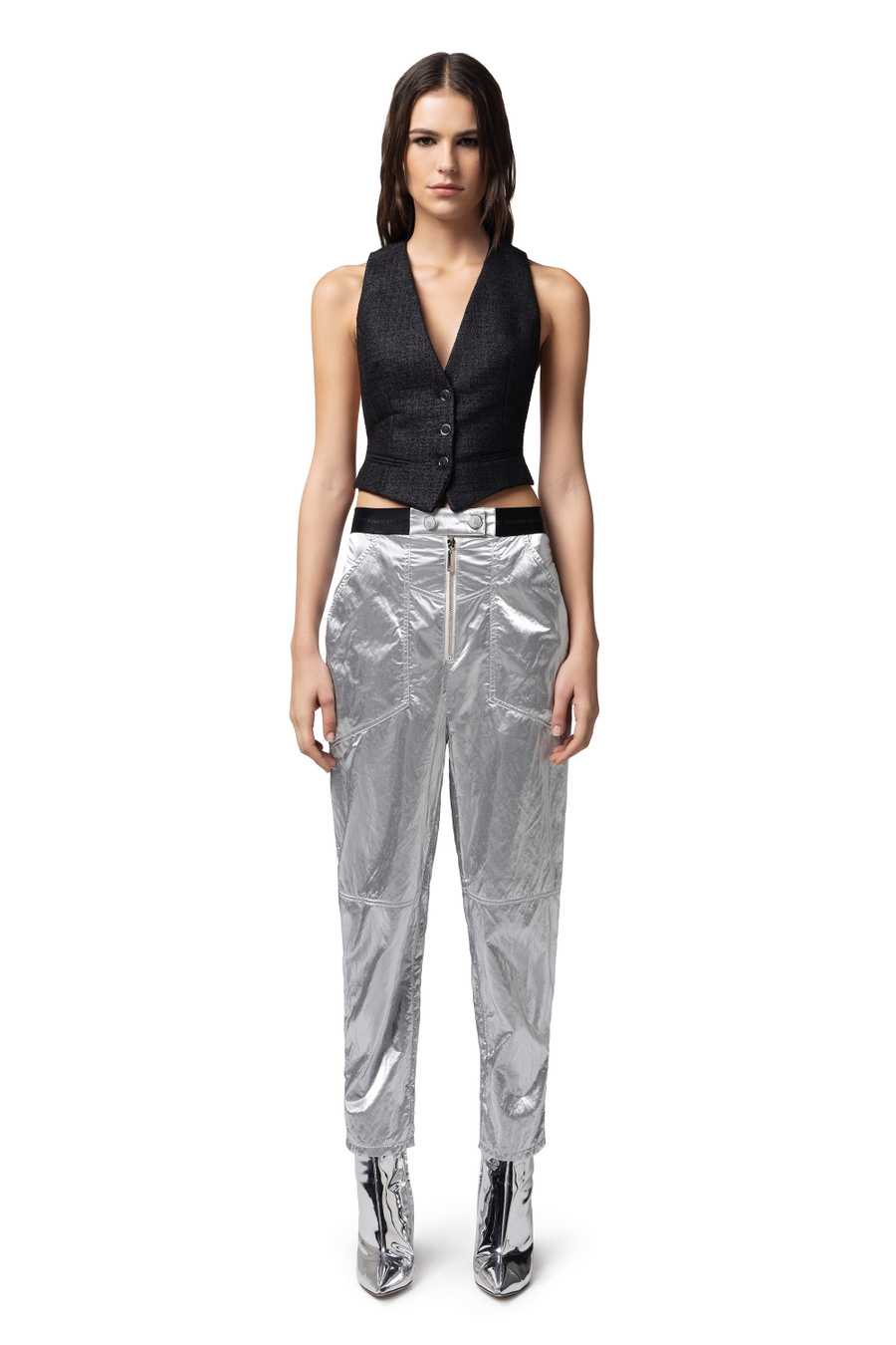Metallic viscose boyfriend fit trousers - Elisabetta Franchi® Outlet