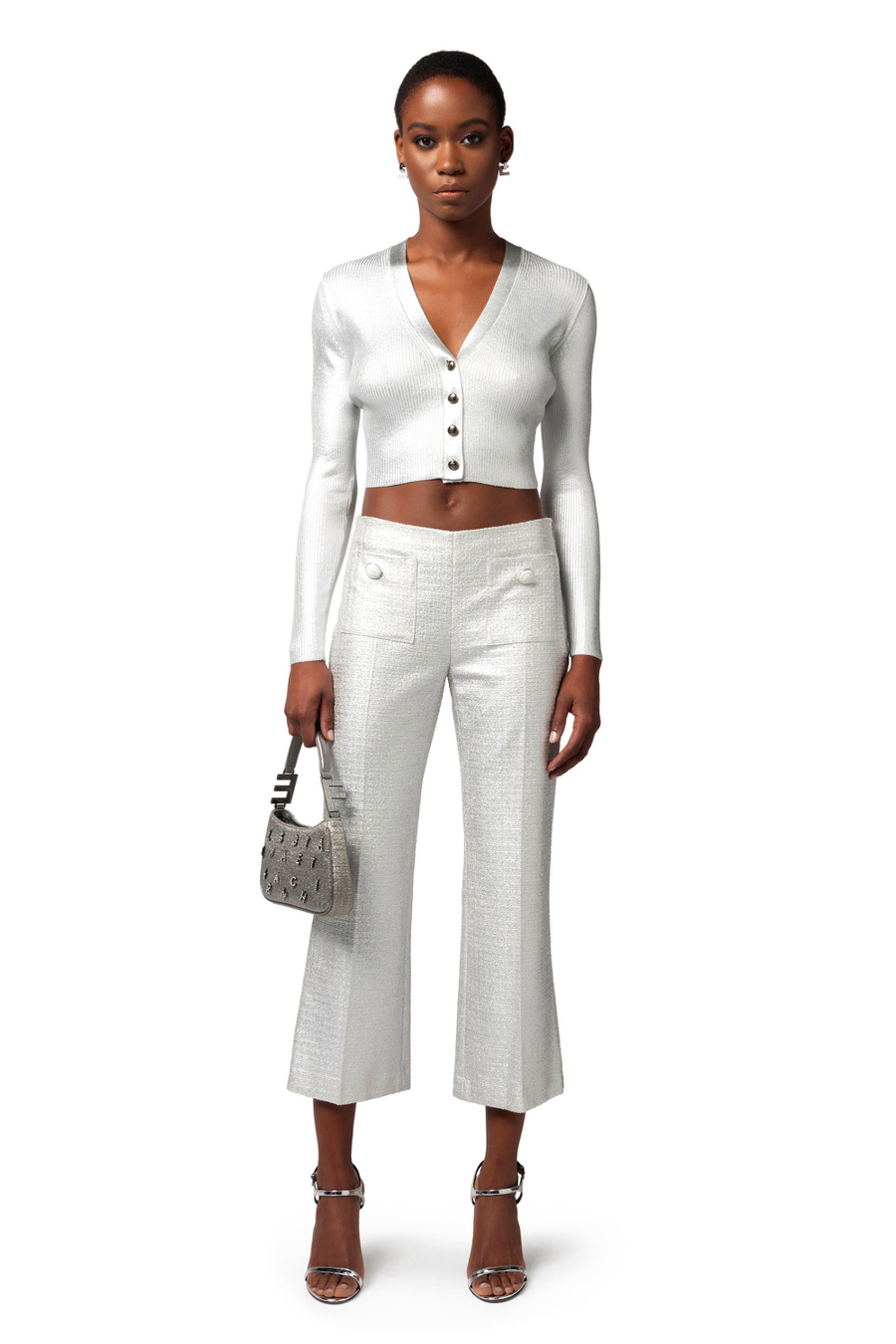 Pantalone dritto in tweed laminato - Elisabetta Franchi® Outlet