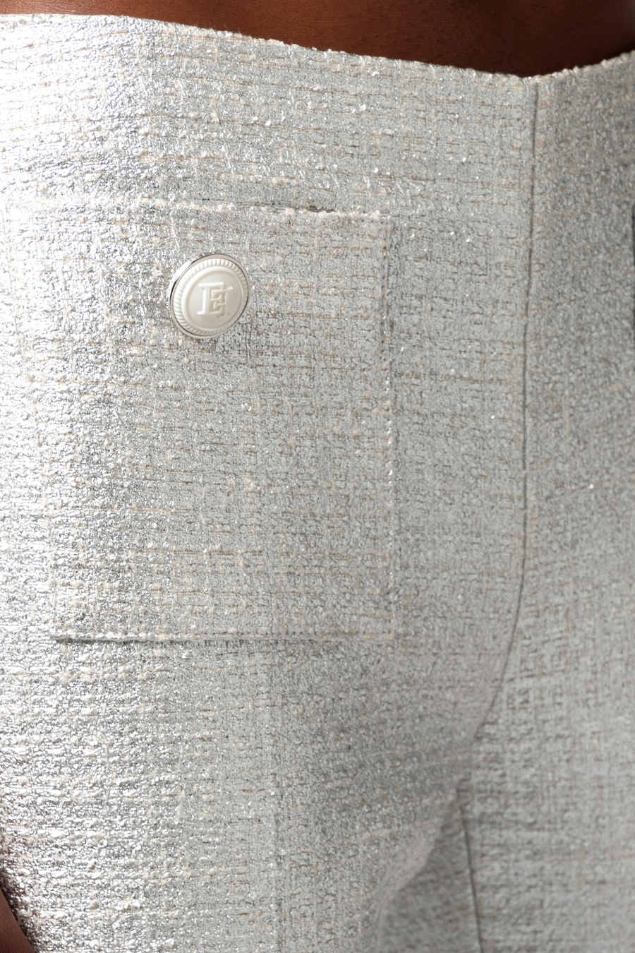 Pantalone dritto in tweed laminato - Elisabetta Franchi® Outlet