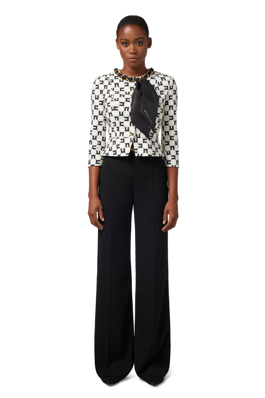 Palazzo trousers in flowing crêpe fabric with belt - Elisabetta Franchi® Outlet