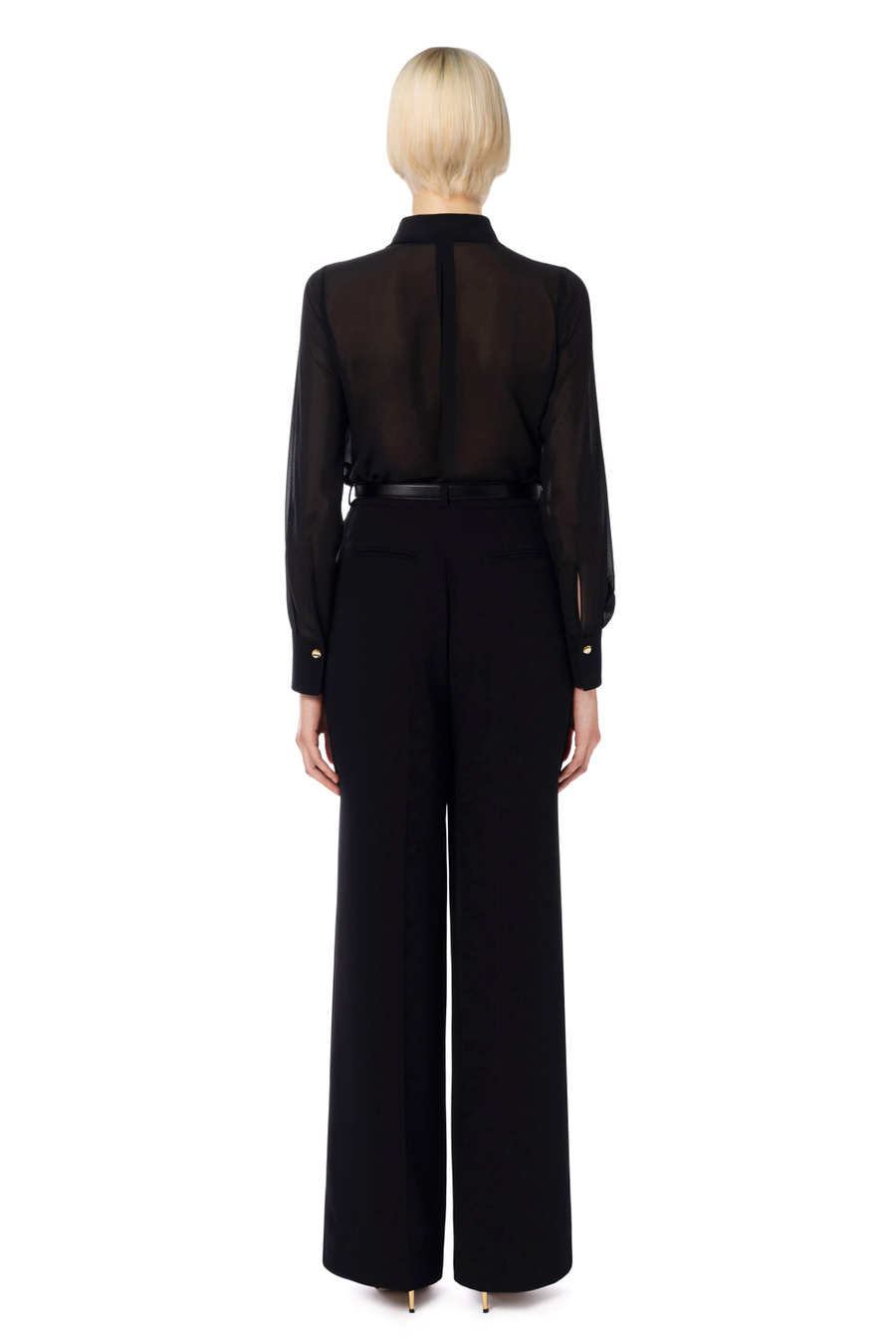 Pantalone palazzo in crêpe con cintura - Elisabetta Franchi® Outlet