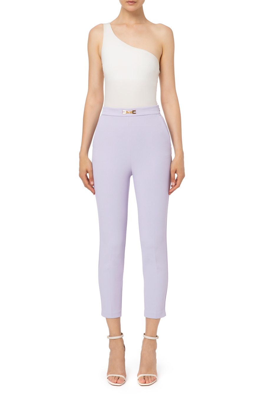 Pantalone gamba dritta con cintura logata - Elisabetta Franchi® Outlet