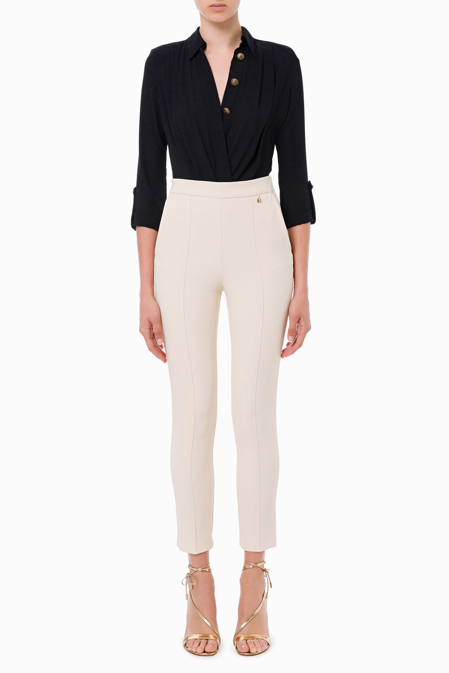 Pantalon cigarette avec bande à la taille - Elisabetta Franchi® Outlet