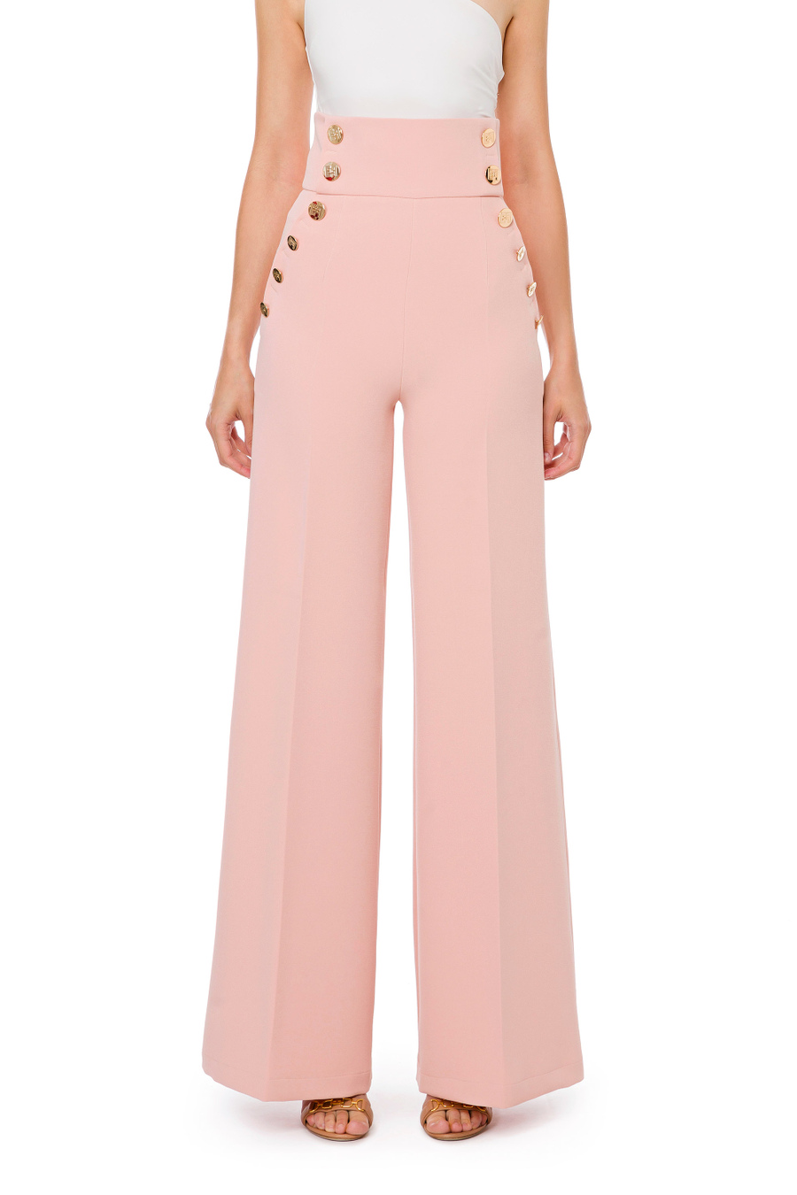 Palazzo trousers with gold buttons - Elisabetta Franchi® Outlet