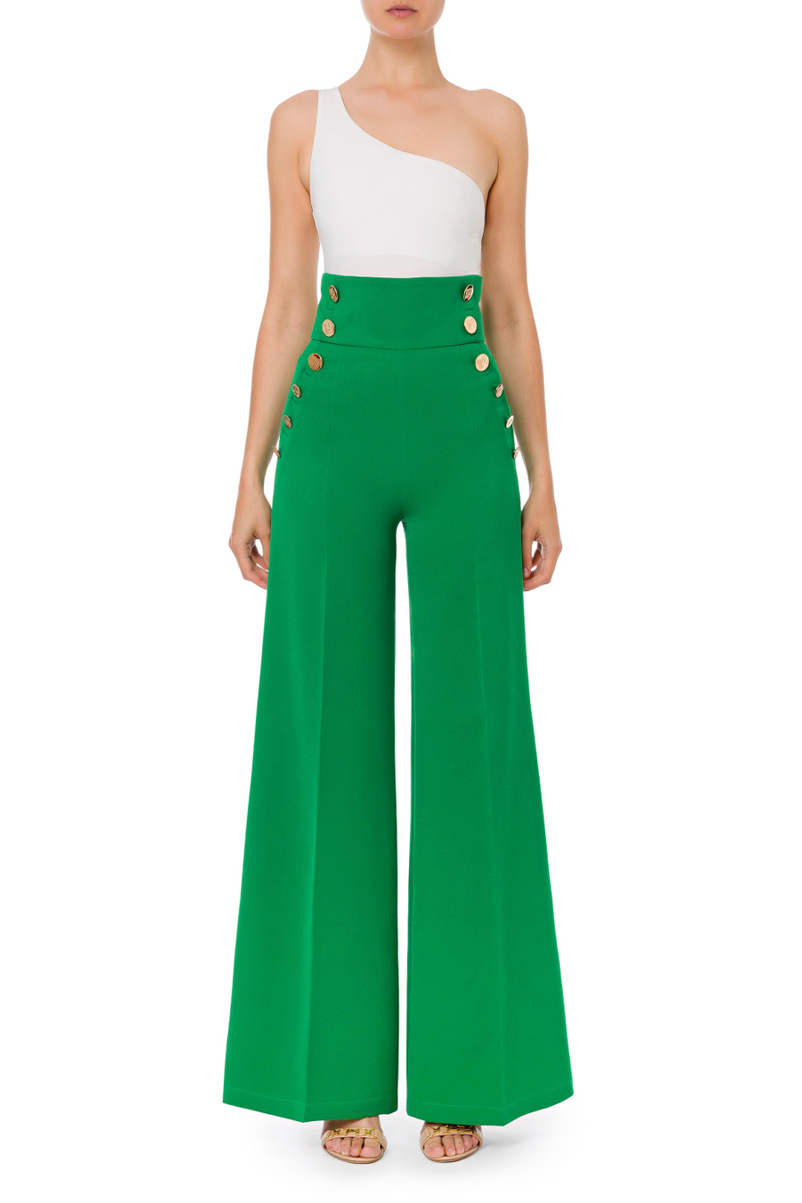 Palazzo trousers with gold buttons - Elisabetta Franchi® Outlet