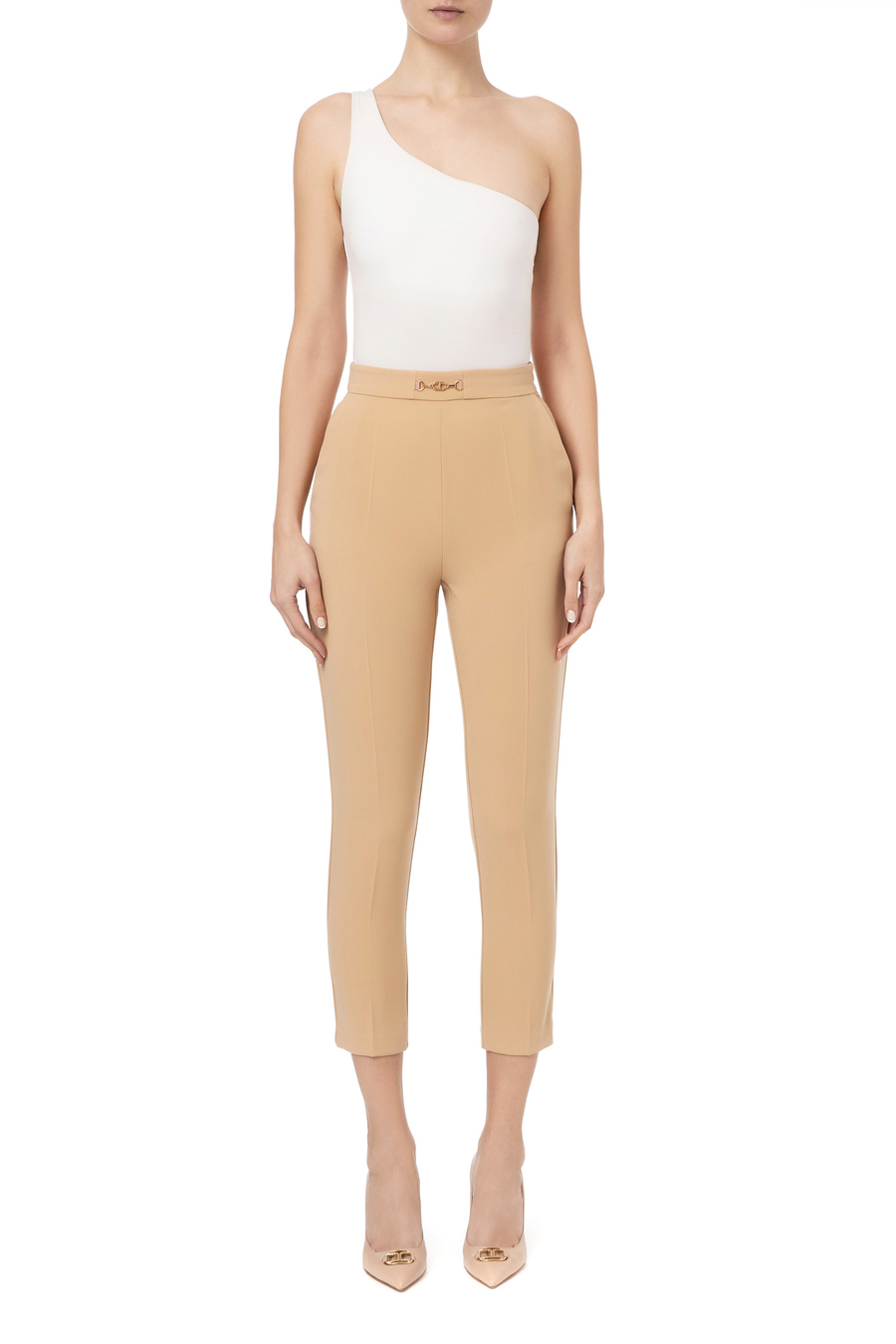Pantalone gamba dritta con cintura logata - Elisabetta Franchi® Outlet