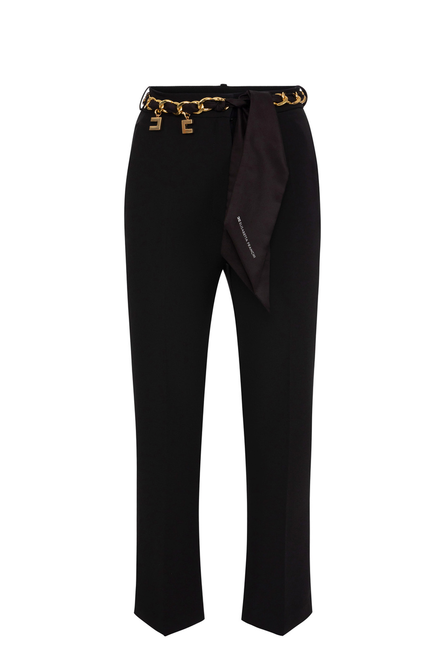 Boot-cut trousers in stretch crêpe with foulard scarf belt - Elisabetta Franchi® Outlet