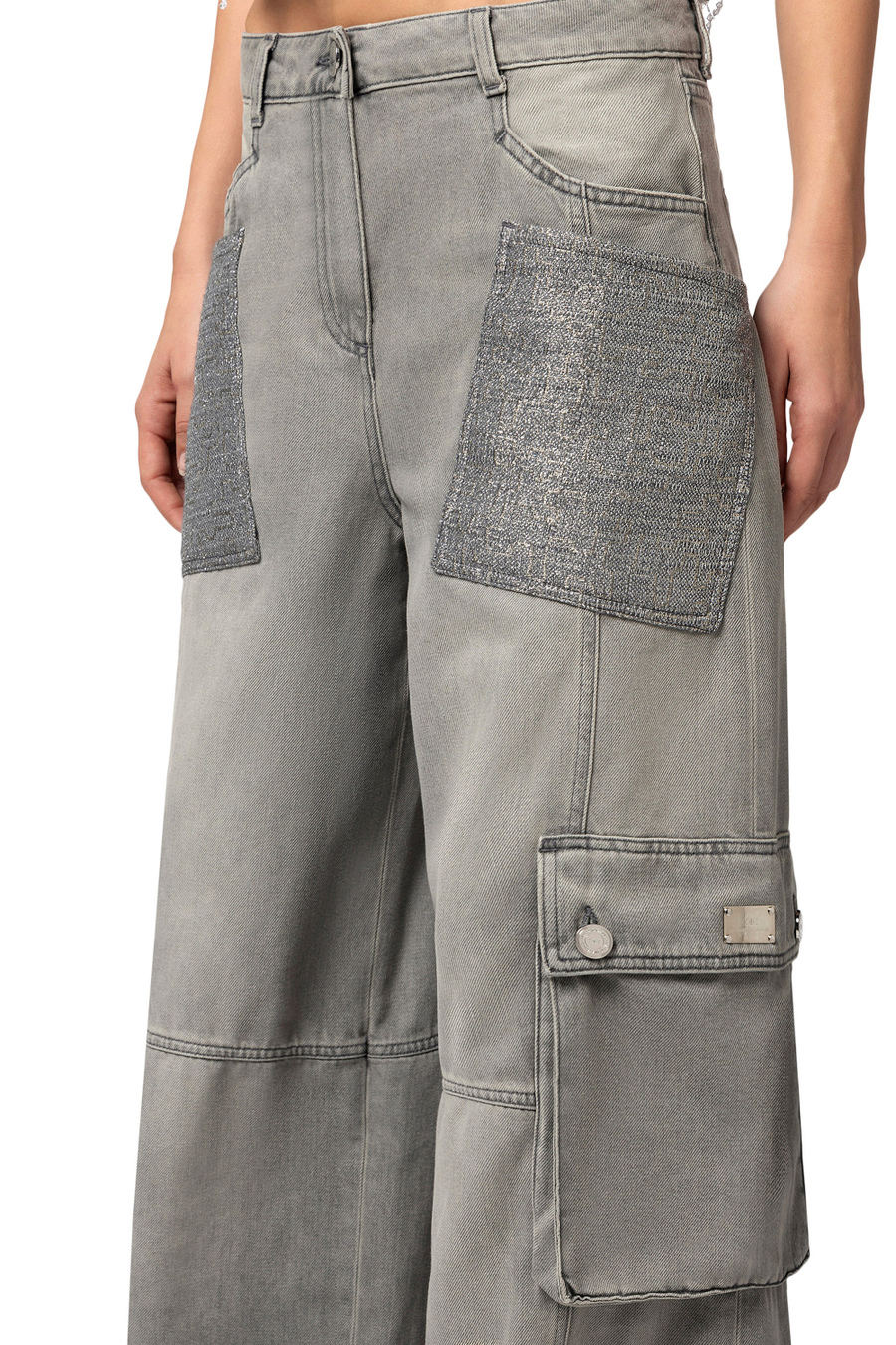 Cargo jeans with tweed pockets - Elisabetta Franchi® Outlet