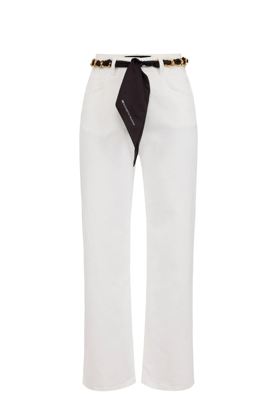 Cropped palazzo jeans with chain belt - Elisabetta Franchi® Outlet