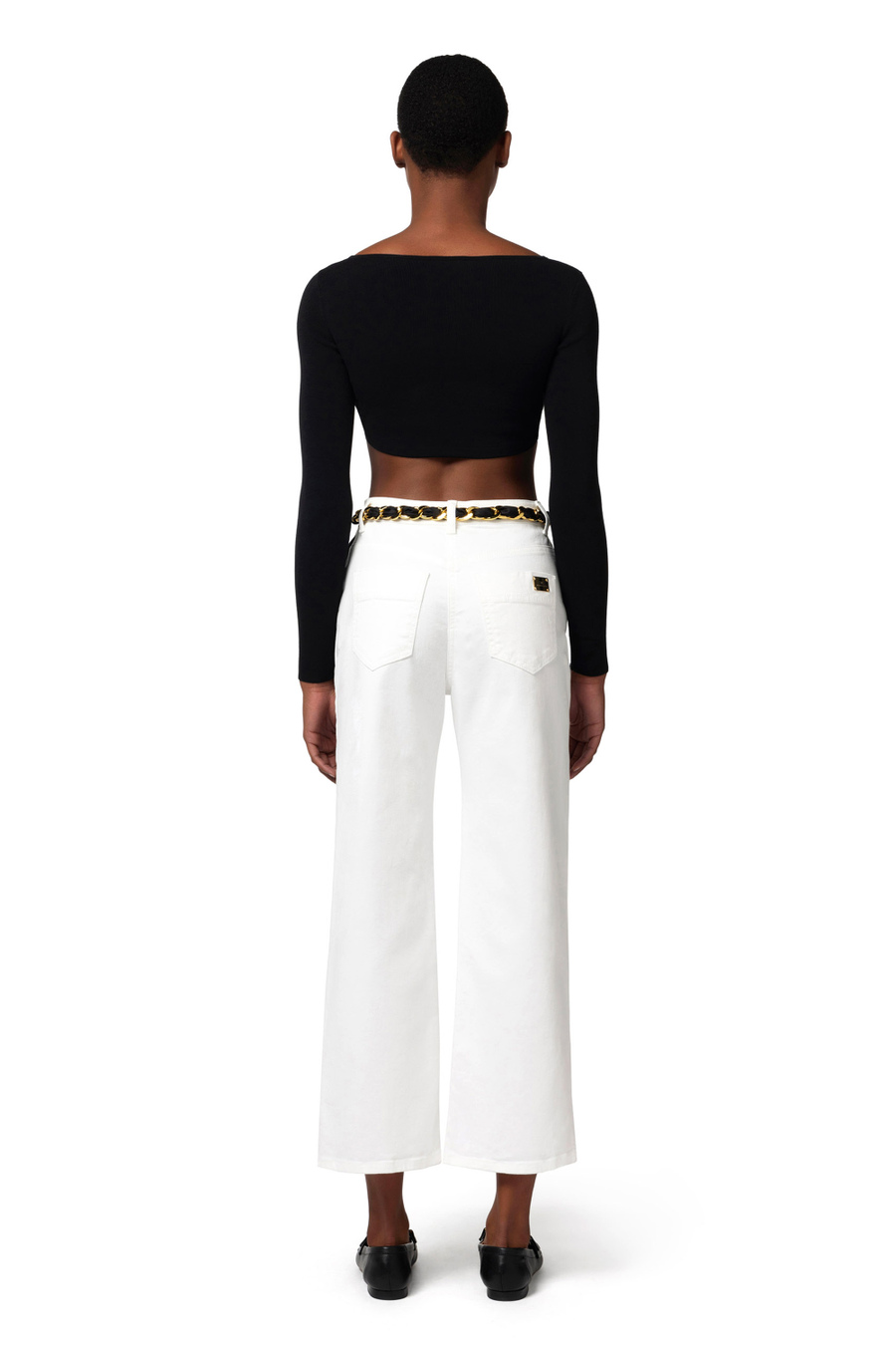 Cropped palazzo jeans with chain belt - Elisabetta Franchi® Outlet