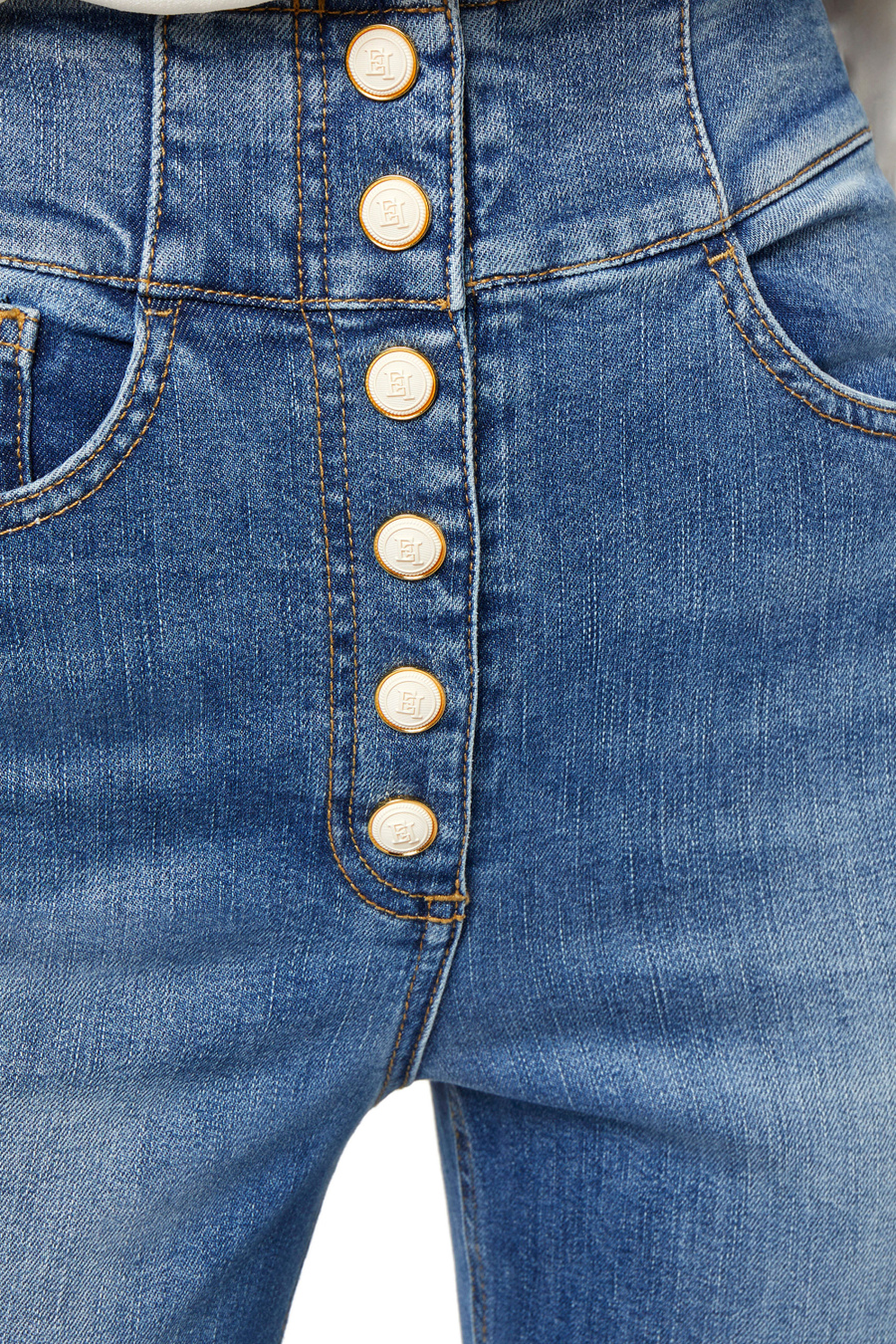 Palazzo jeans with row of buttons - Elisabetta Franchi® Outlet