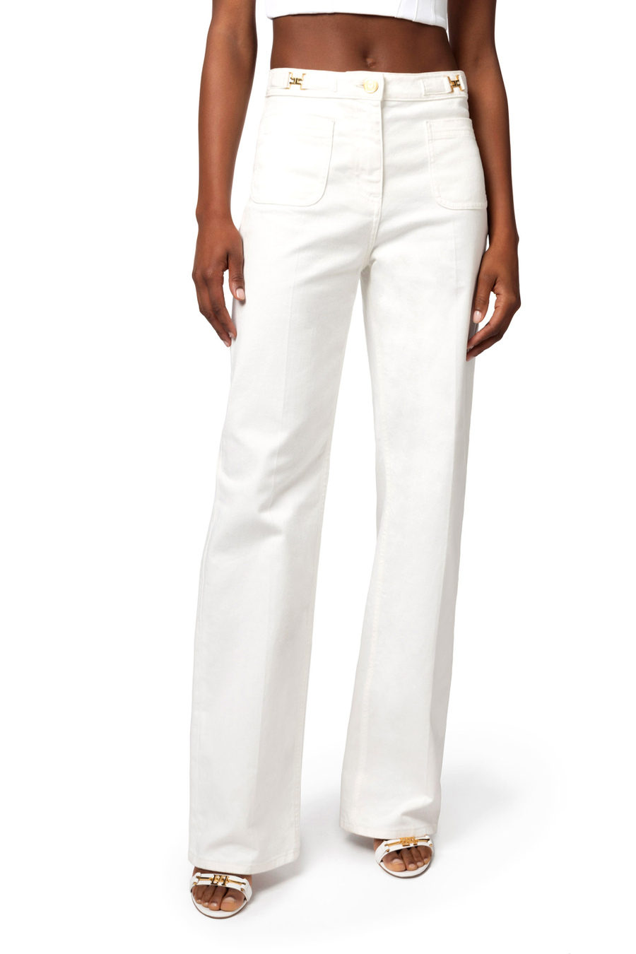 Straight jeans with patch pockets - Elisabetta Franchi® Outlet