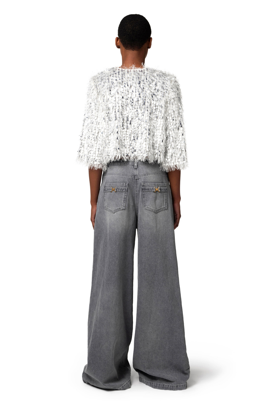 Palazzo jeans with diagonal cuts - Elisabetta Franchi® Outlet
