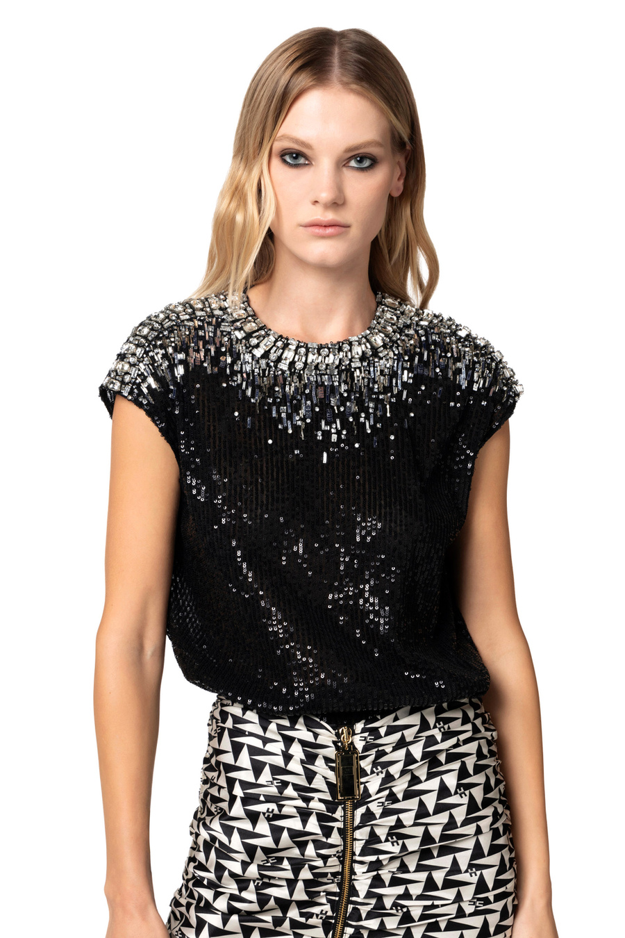 Top in embroidered tulle - Elisabetta Franchi® Outlet