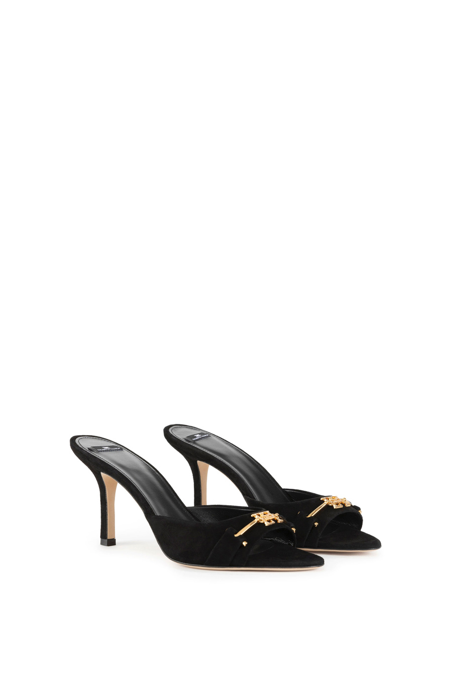 Suede slider sandals with horsebit - Elisabetta Franchi® Outlet